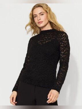 White House Black Market Textured Lace Mockneck Top